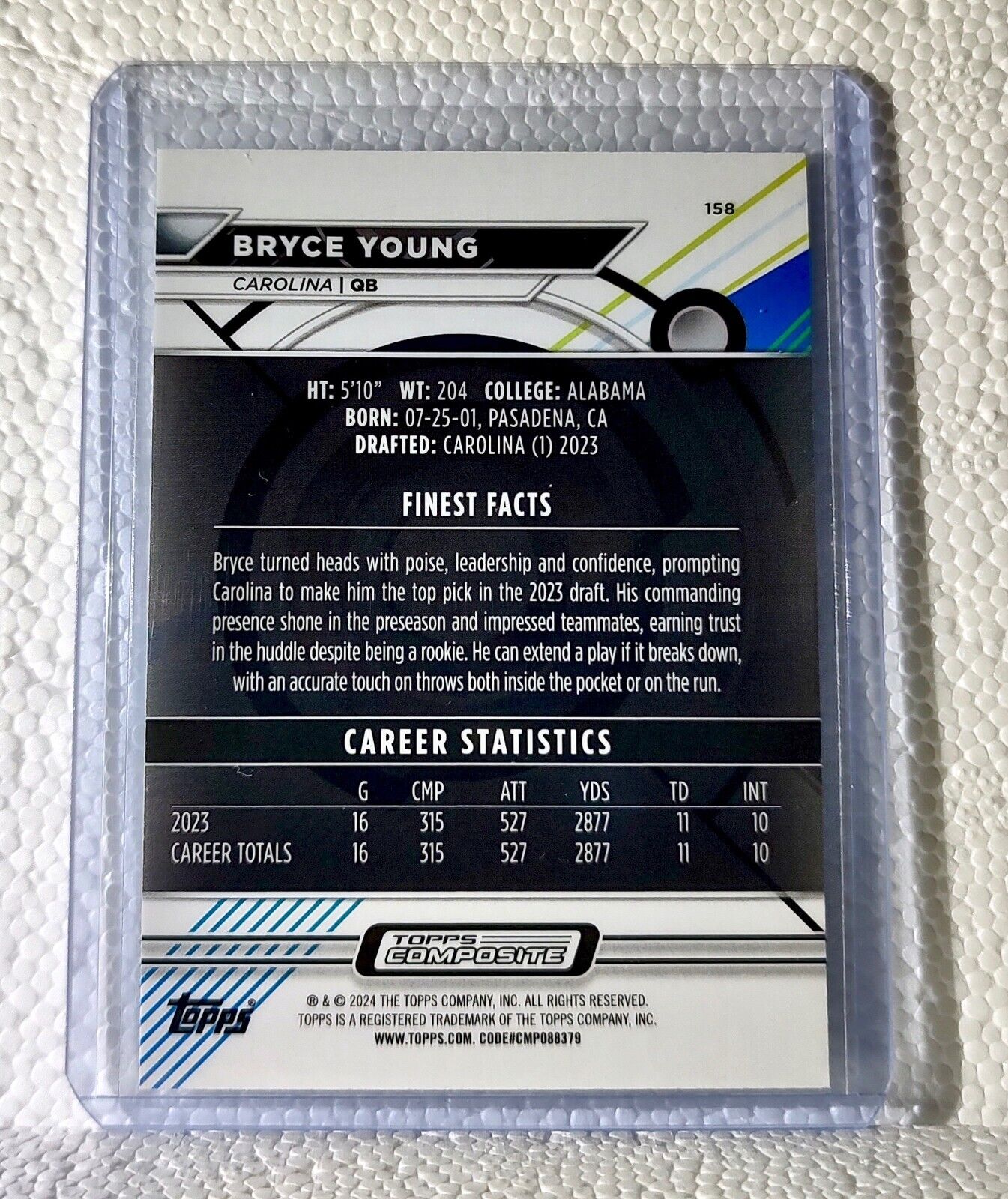 Bryce Young 2023 Topps Finest NFL #158 Football Card Carolina Panthers