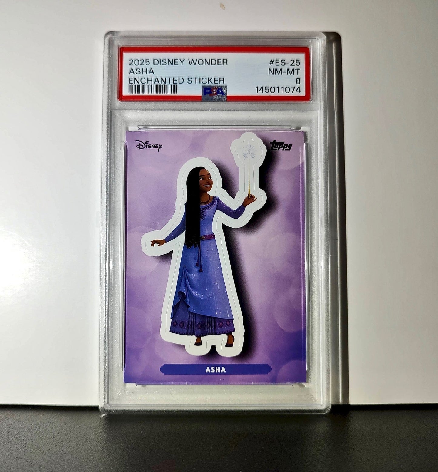 Asha 2025 Topps Disney #ES-25 Enchanted Sticker Card Wish PSA 8
