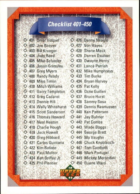 Checklist 401-500 1992 Upper Deck MLB #500 Baseball Card