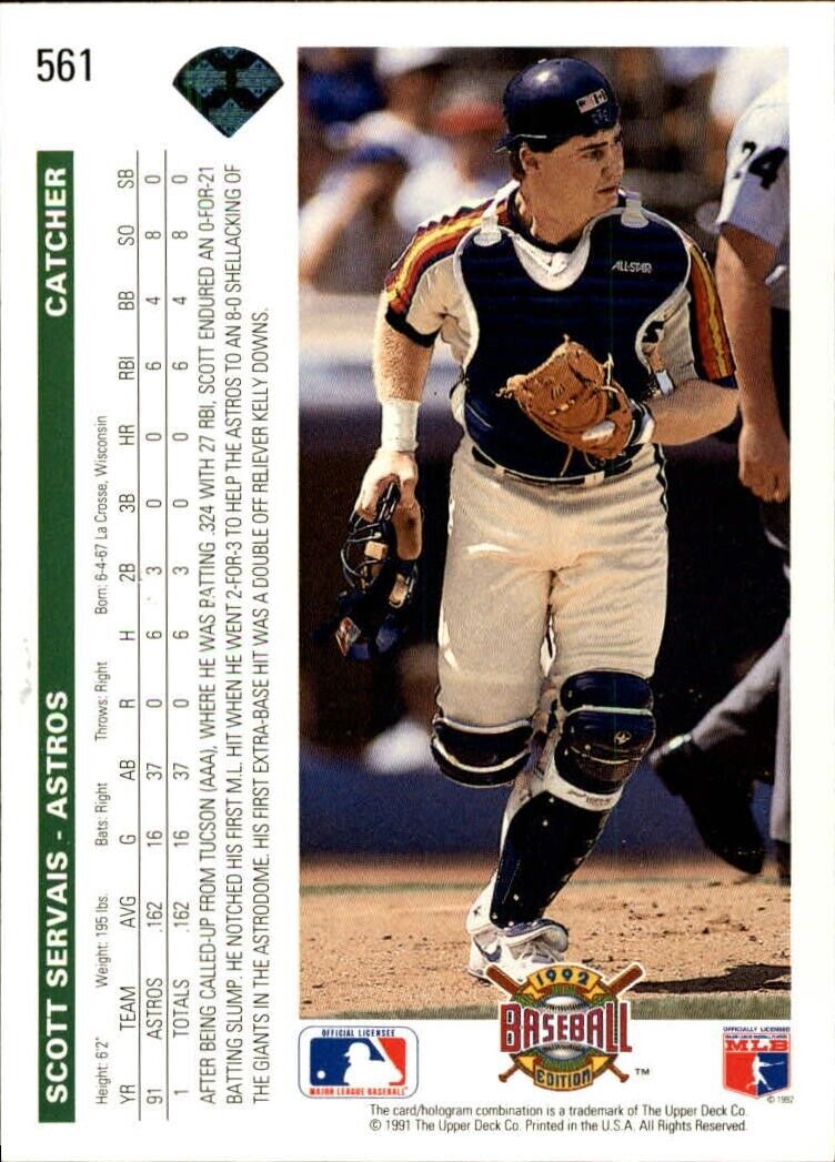 Scott Servais 1992 Upper Deck MLB #561 Baseball Card Houston Astros