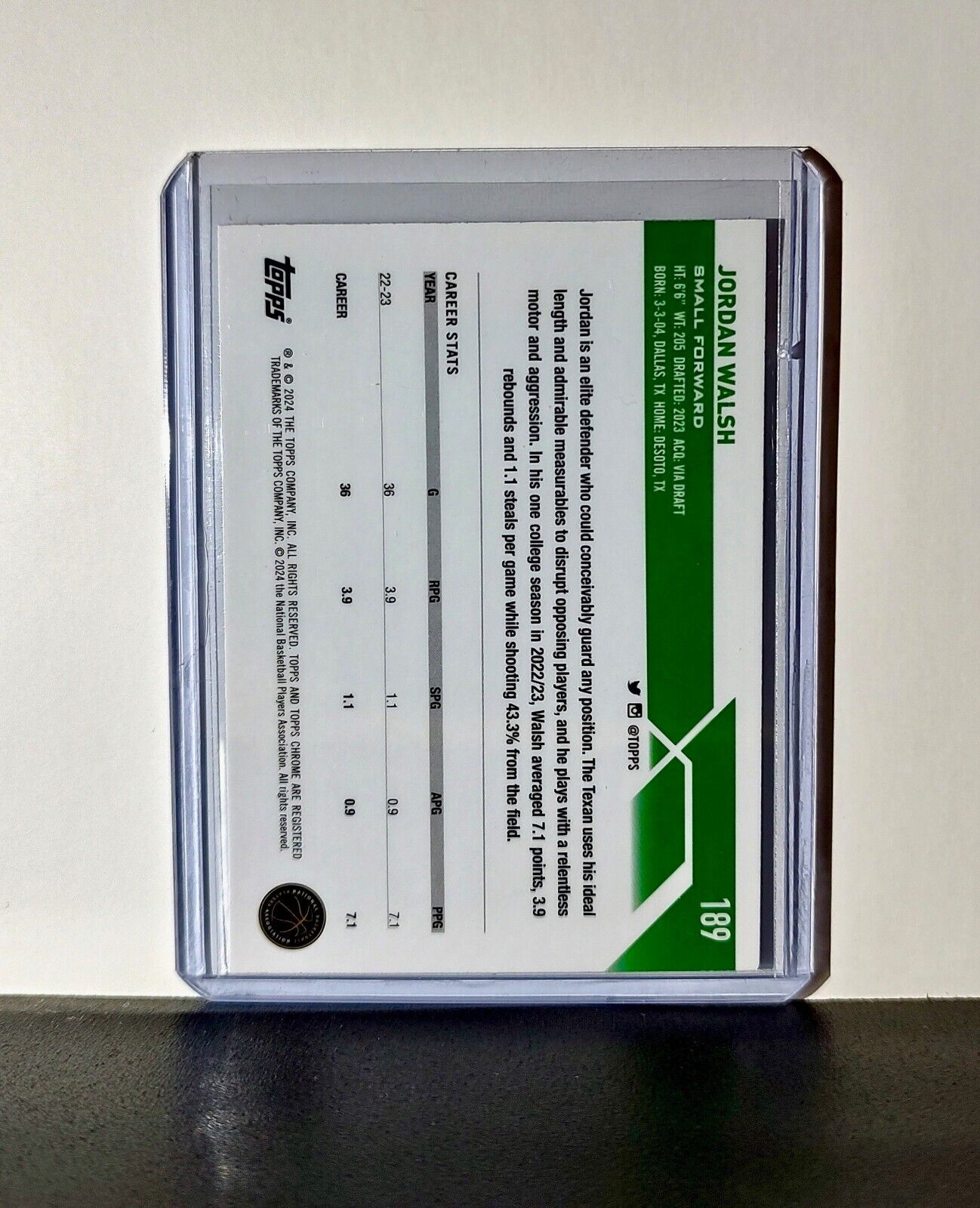 Jordan Walsh 2023-24 Topps Chrome NBA #189 Rookie Card Boston Celtics