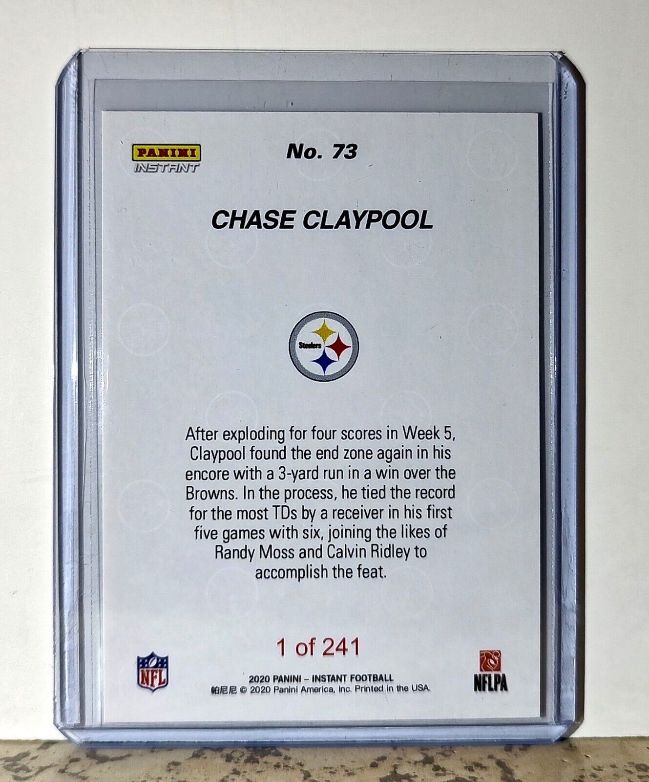 Chase Claypool 2020 Panini NFL #73 Rookie Football Card Steelers 1 of 241