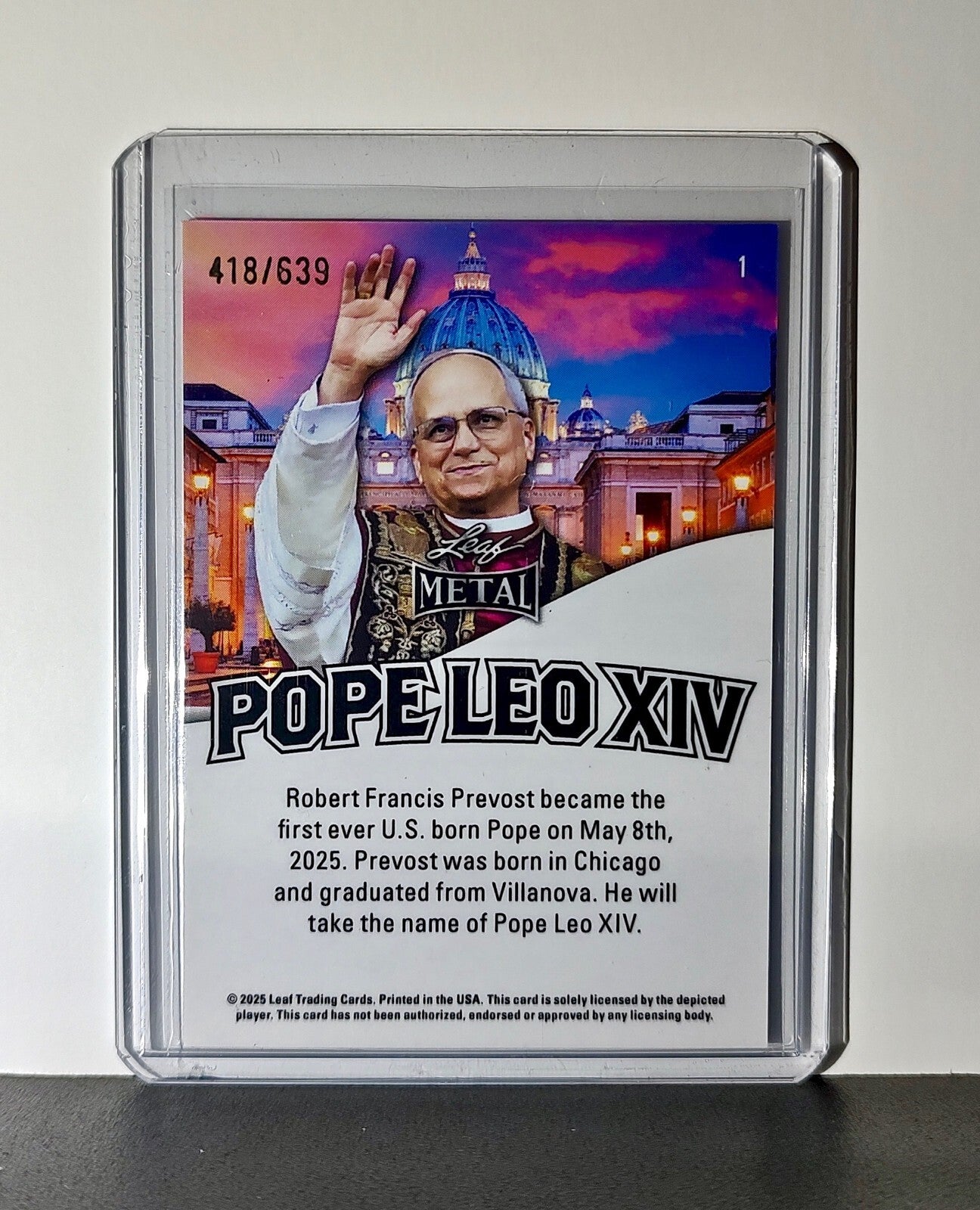 Pope Leo XIV Leaf Metal Cards Set of 4 Pizza / Hot Dog / Skyline / Snow Variants