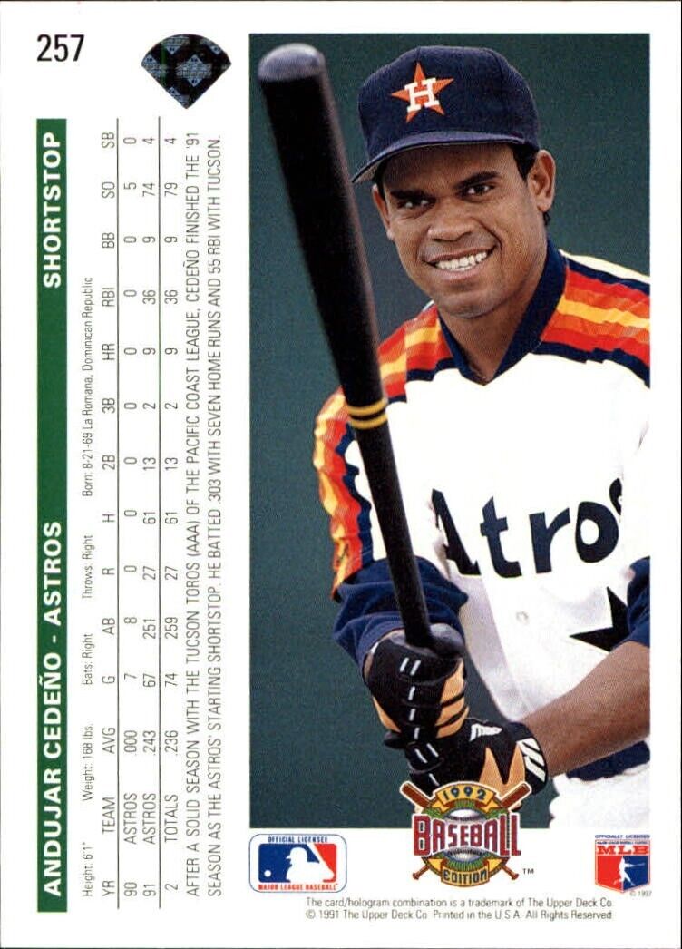 Andujar Cedeno 1992 Upper Deck MLB #257 Baseball Card Houston Astros