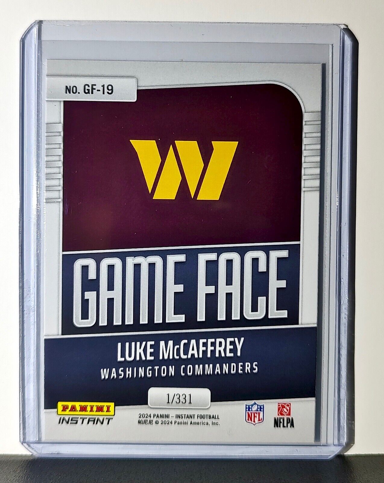 Luke McCaffrey 2024 Panini Game Face #19 NFL Rookie Card Commanders 1/331