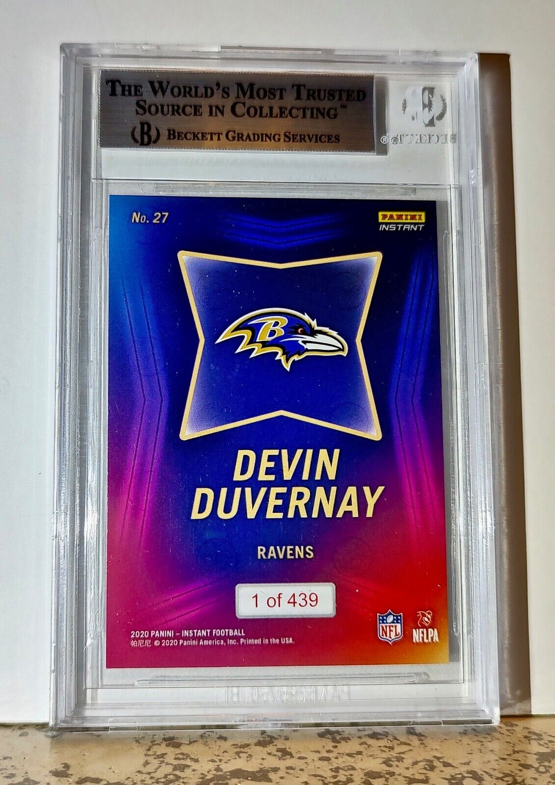 Devin Duvernay 2020 Panini NFL #27 Draft Night Rookie 1 of 439 BGS 9 Mint Ravens