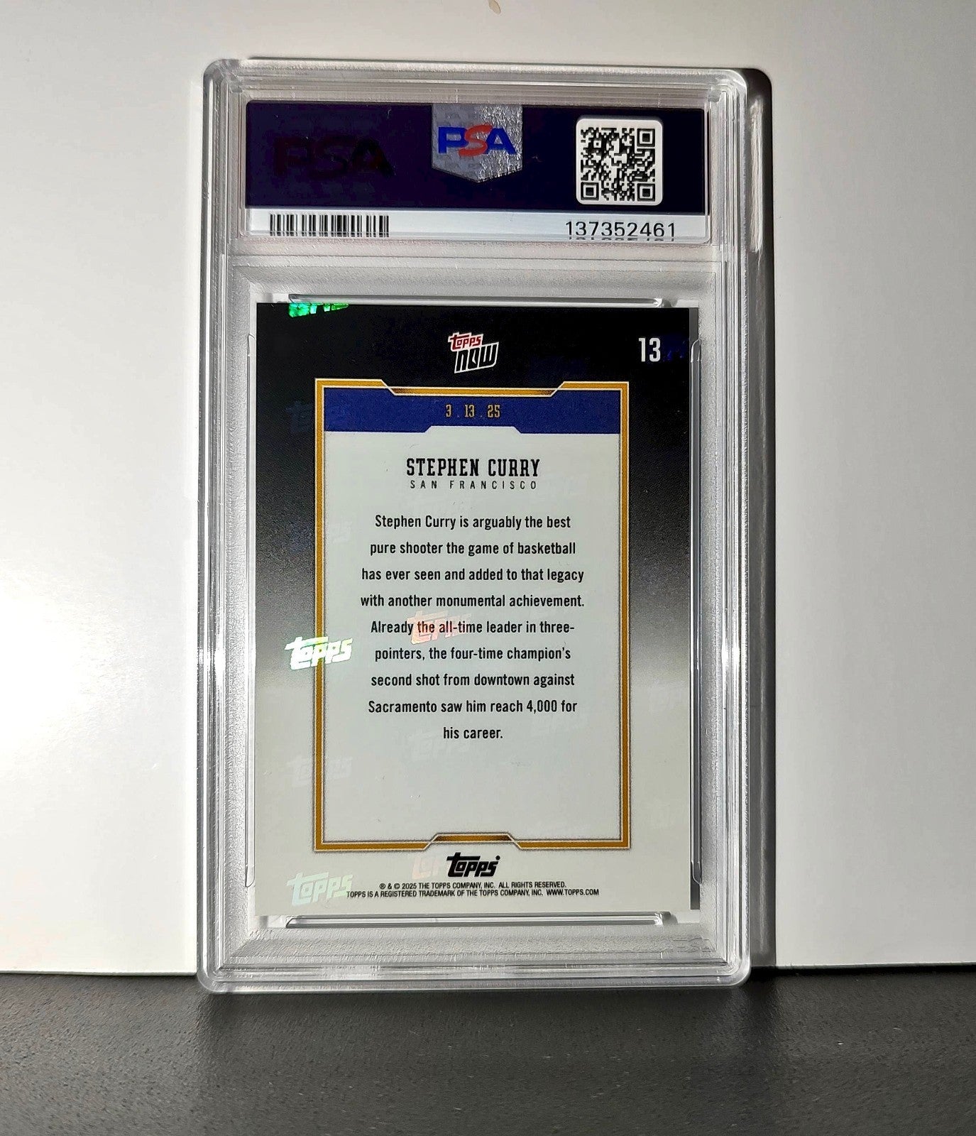 Stephen Curry 2024 Topps Now 4000 Career 3 Pointers #13 PSA 10 Gem Mint