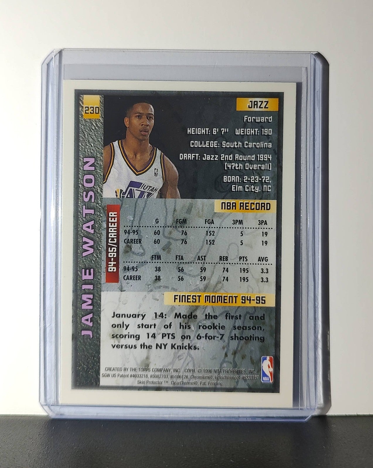 Jamie Watson 1995-96 Topps Finest NBA #230 Card Utah Jazz