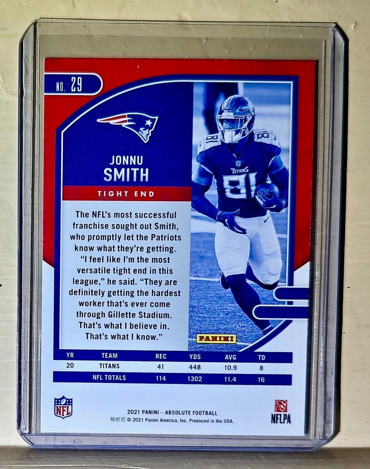 Jonnu Smith 2021 Panini NFL Absolute Football #29 Card Patriots