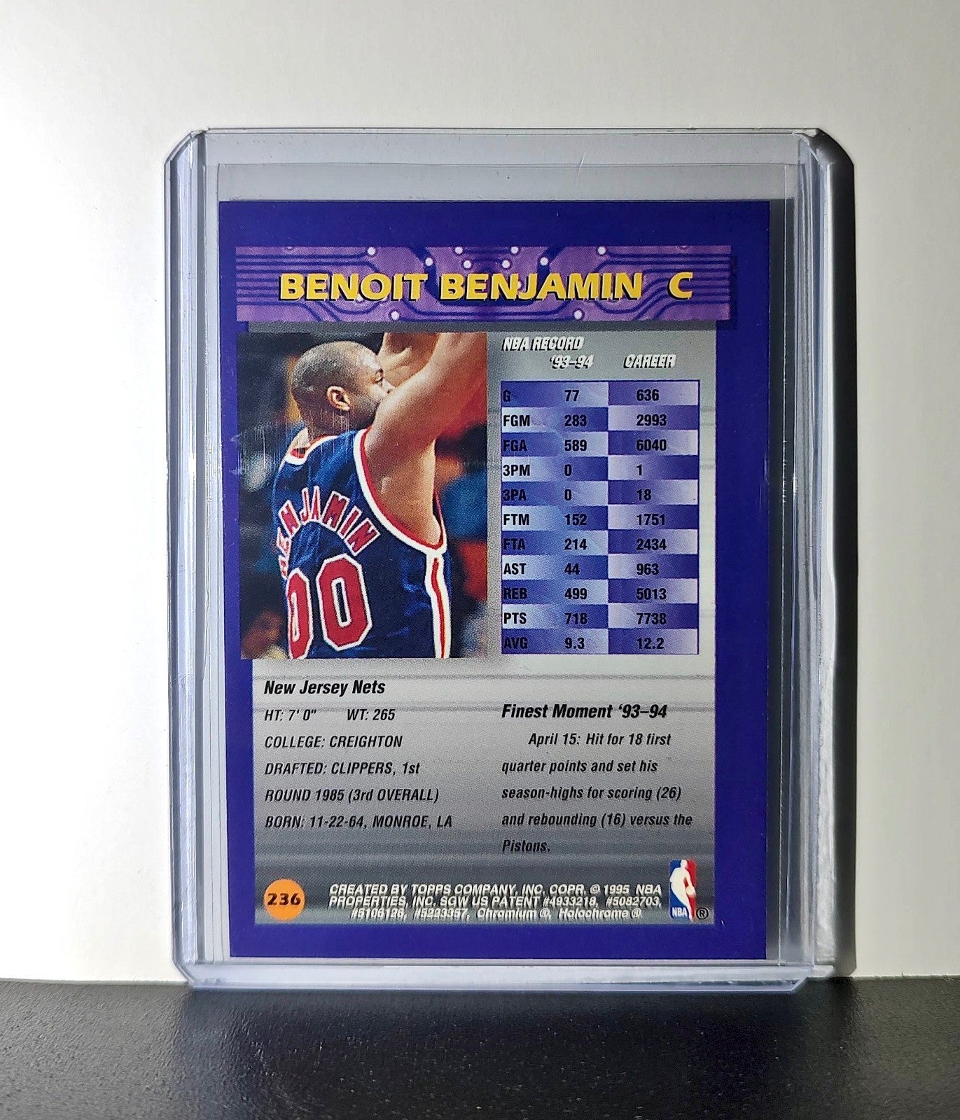 Benoit Benjamin 1994-95 Topps Finest #236 Basketball Card