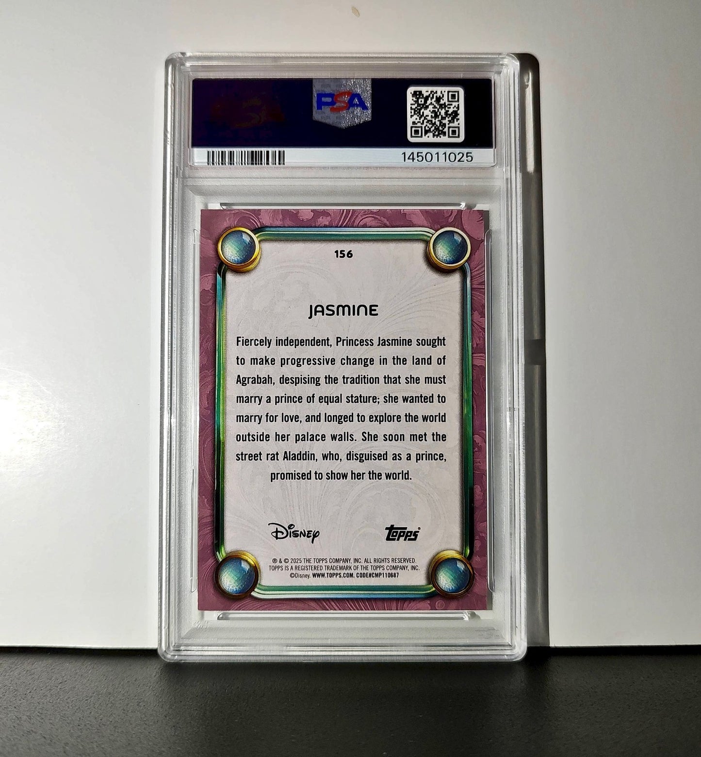 Jasmine 2025 Topps Disney Cartoon Princess #156 Card Aladdin PSA 9