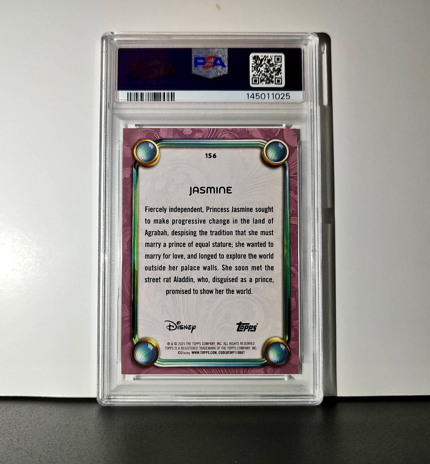 Jasmine 2025 Topps Disney Cartoon Princess #156 Card Aladdin PSA 9