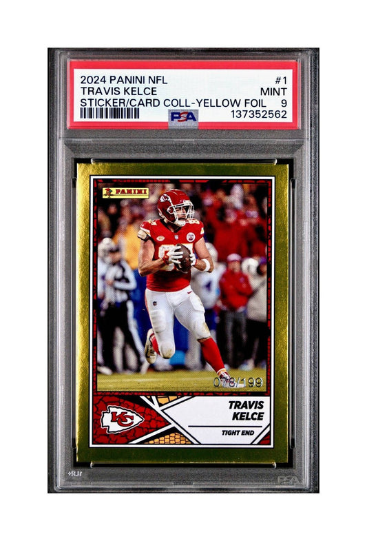 Travis Kelce 2024 Panini Sticker Collection 078/199 #1 Gold Foil PSA 9 Mint