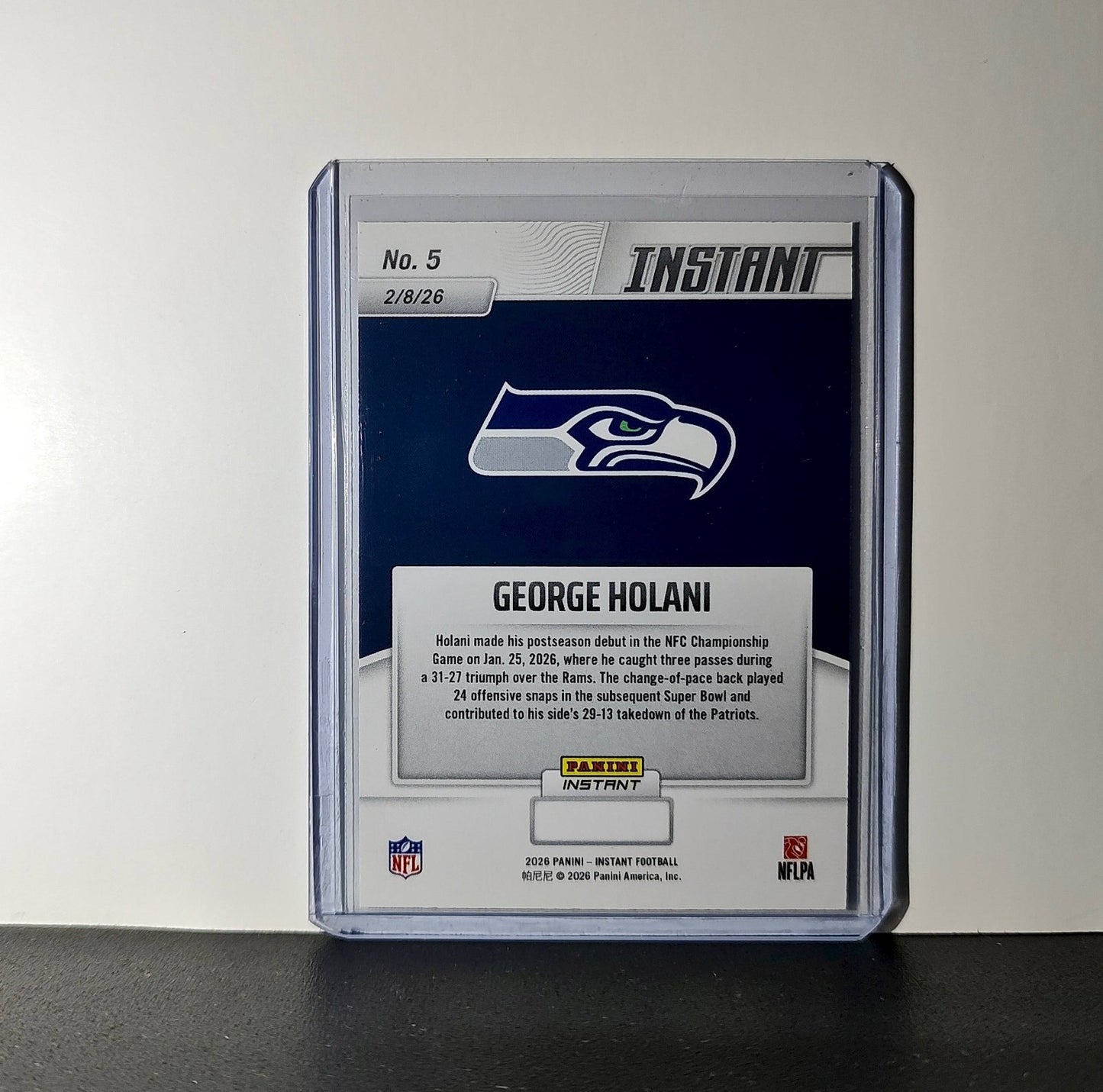George Holani 2026 Panini NFL Super Bowl LIX Champions #5 Card Seattle Seahawks