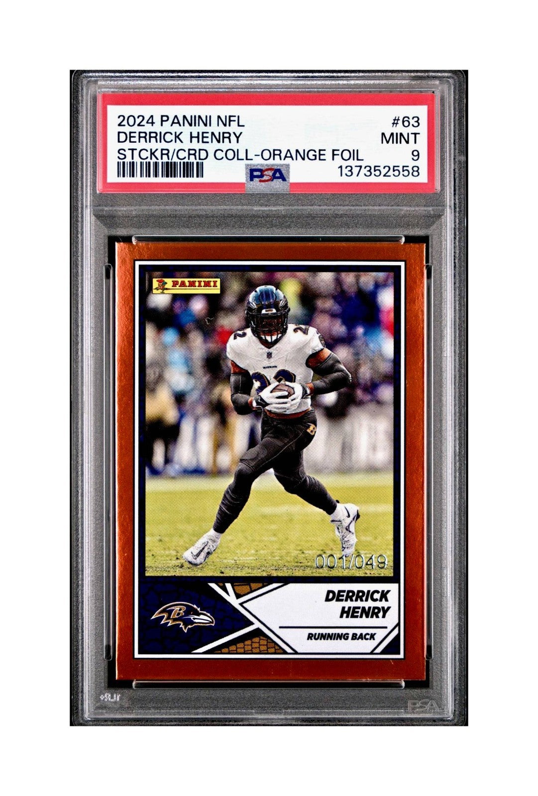 Derrick Henry 2024 Panini Sticker Collection 001/049 #63 Bronze Foil PSA 9 Mint