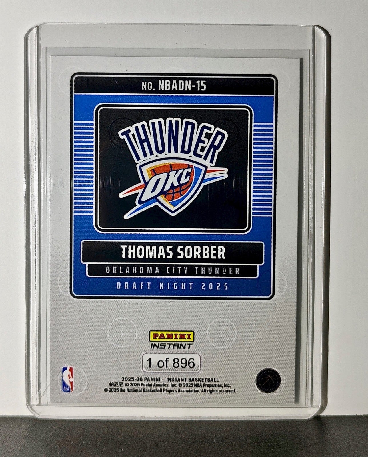 Thomas Sorber Rookie 2025-26 Panini NBA #15 Draft Night Oklahoma City Thunder