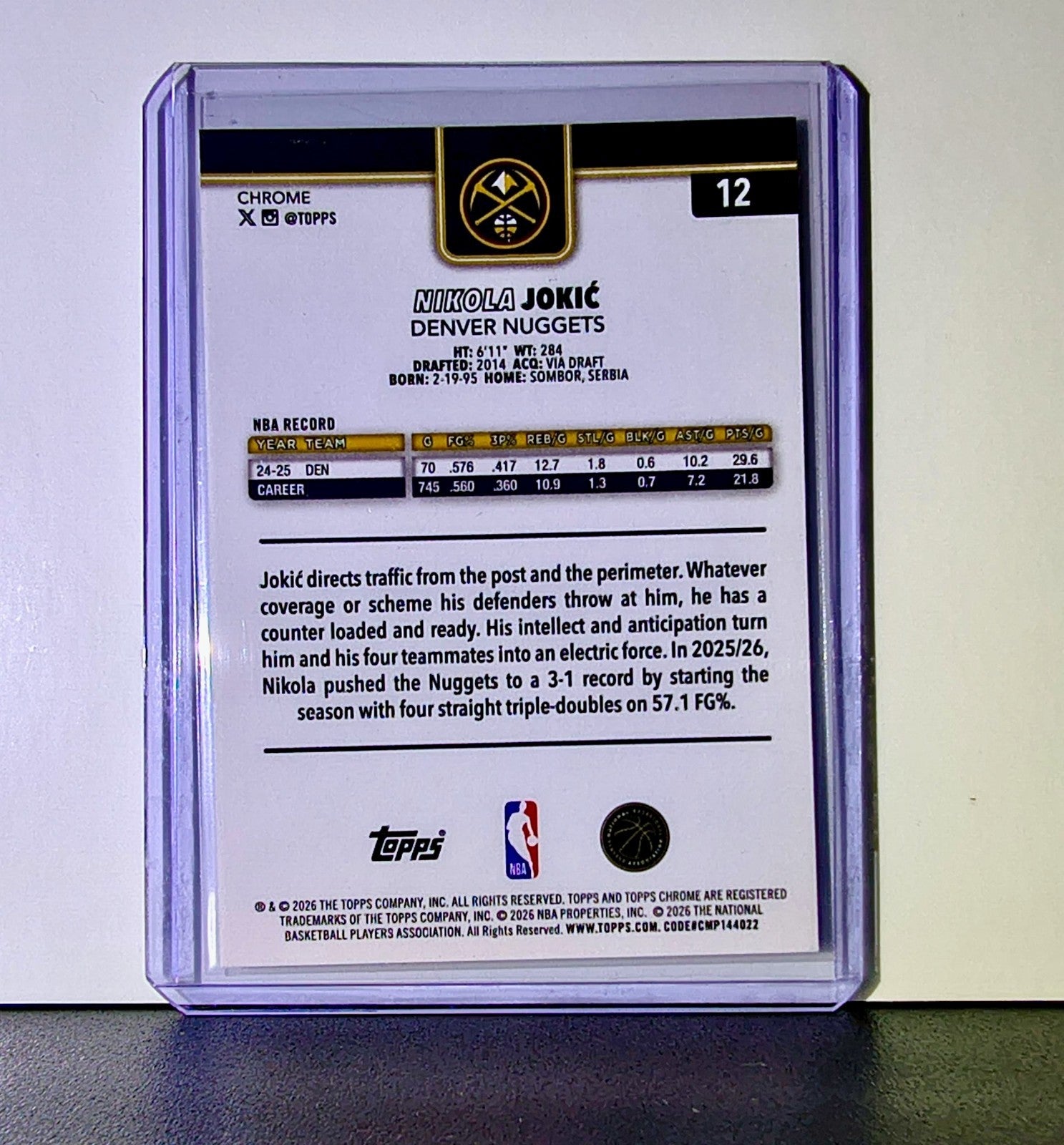 Nikola Jokić 2025-26 NBA Topps Chrome Update #12 Basketball Card Denver Nuggets