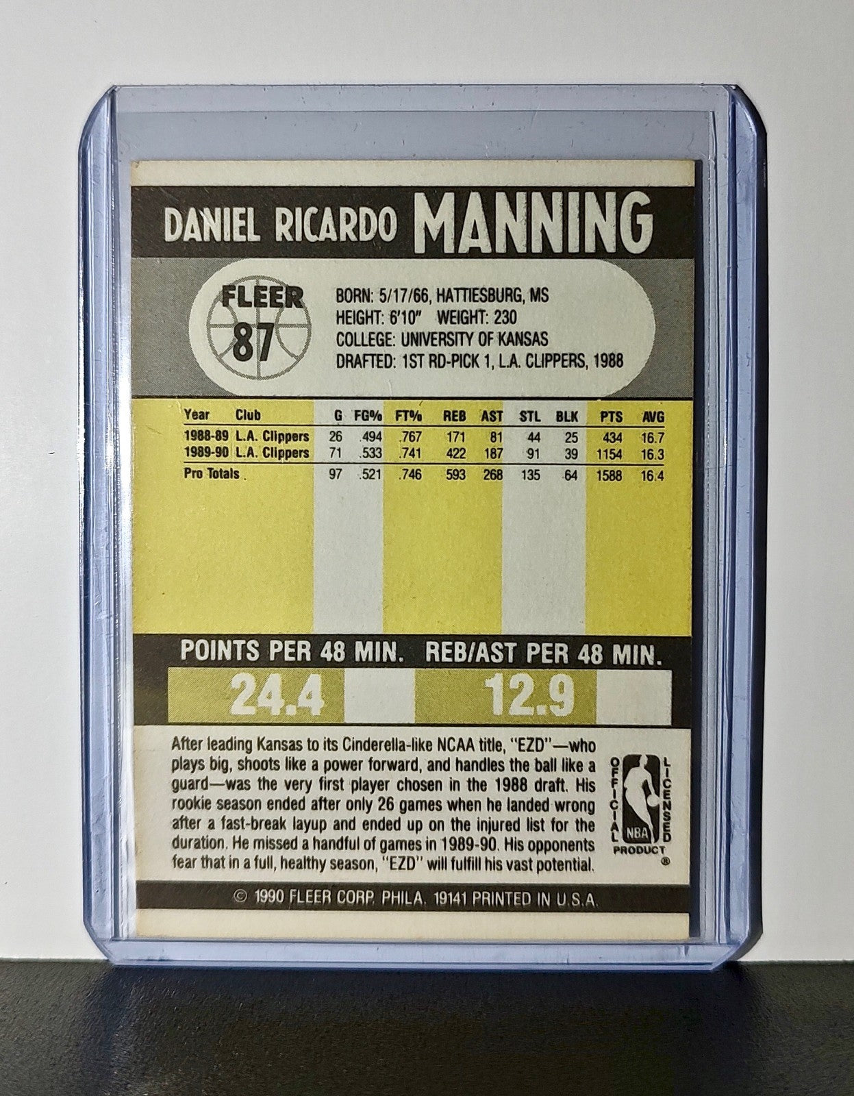 Danny Manning 1990 Fleer NBA #87 Card Los Angeles Clippers