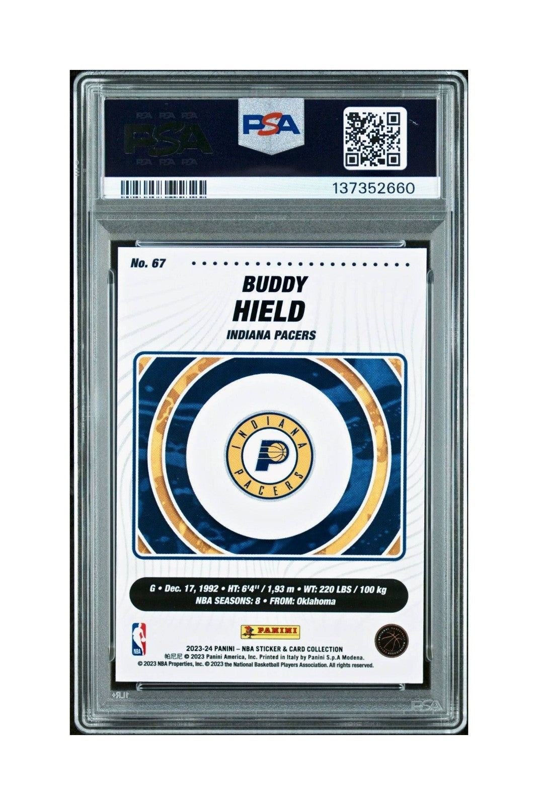 Buddy Held 2023-24 Panini Sticker Cards #67 034/050 Orange Foil PSA 8 NM-MT