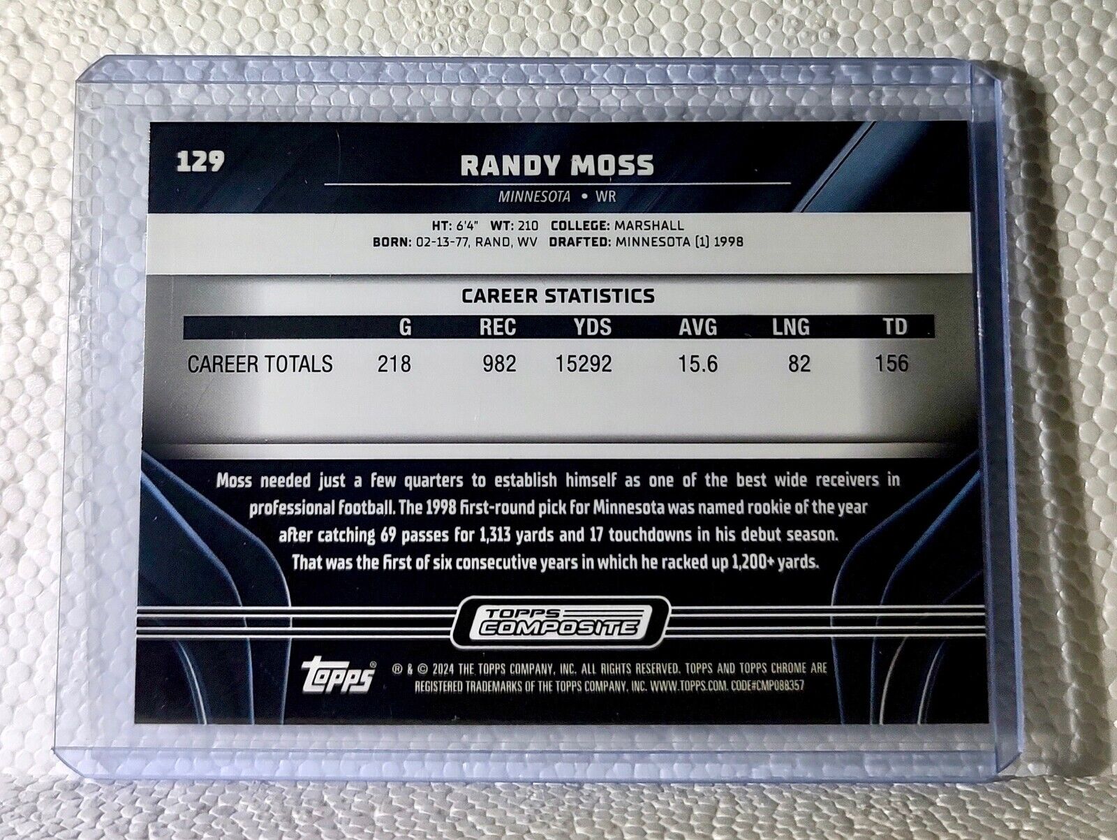 Randy Moss 2023 Topps Chrome Black NFL #129 Football Card Minnesota Vikings