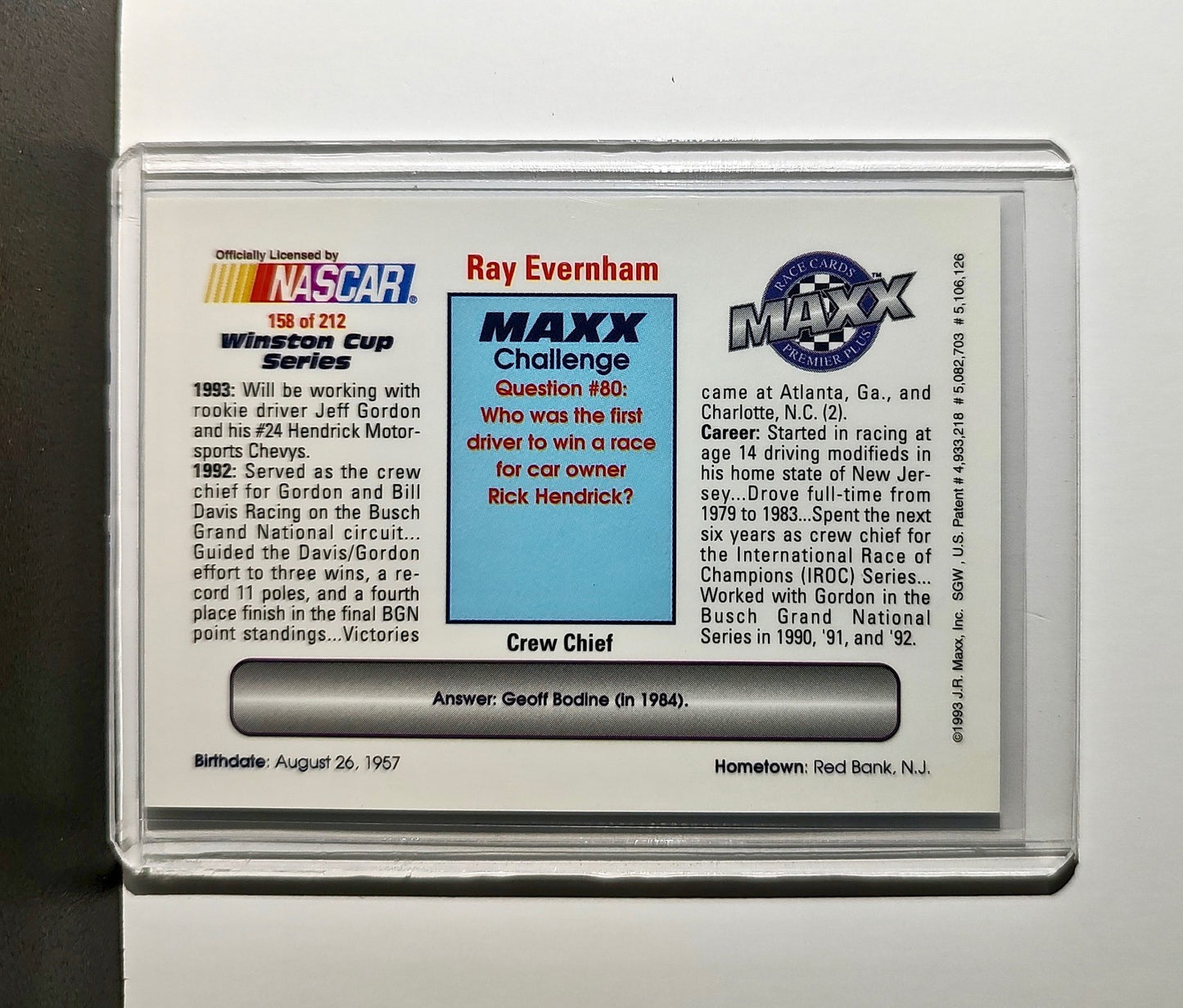 Ray Evernham 1993 Maxx Premier Plus Racing #158 NASCAR Card Hendrick Motorsports