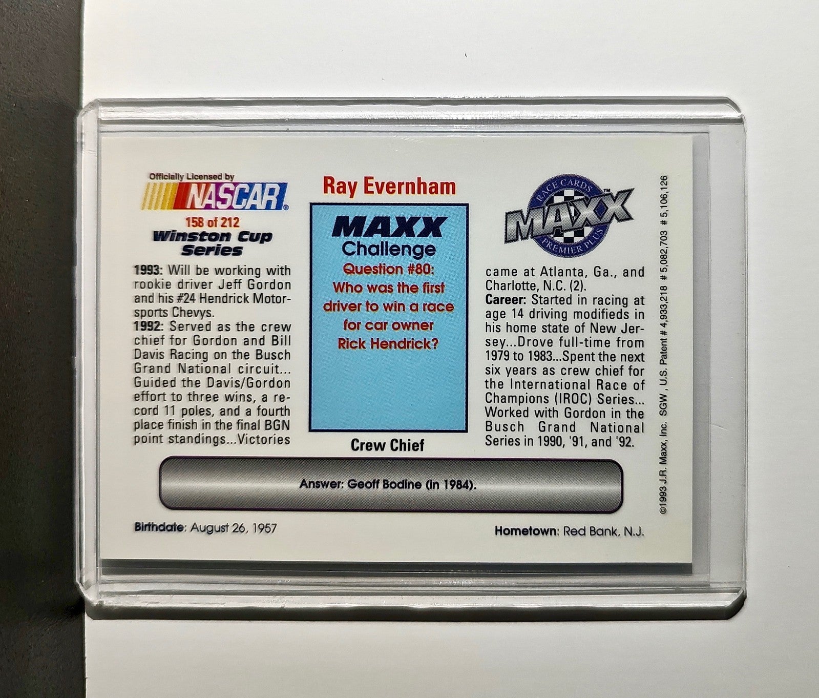 Ray Evernham 1993 Maxx Premier Plus Racing #158 NASCAR Card Hendrick Motorsports