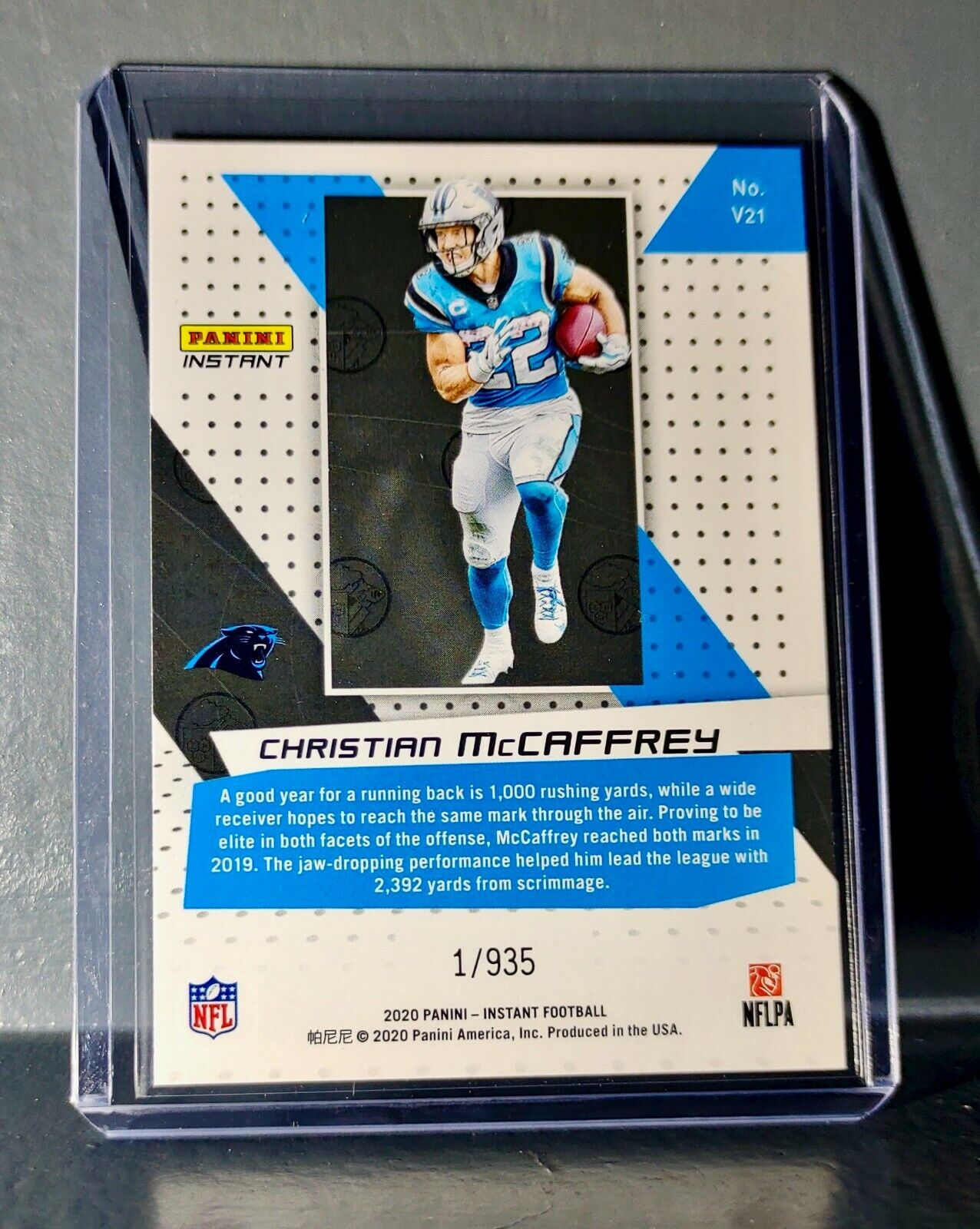 Christian McCaffrey 2020 Panini NFL Instant Vortex #21 Football Card 1/935