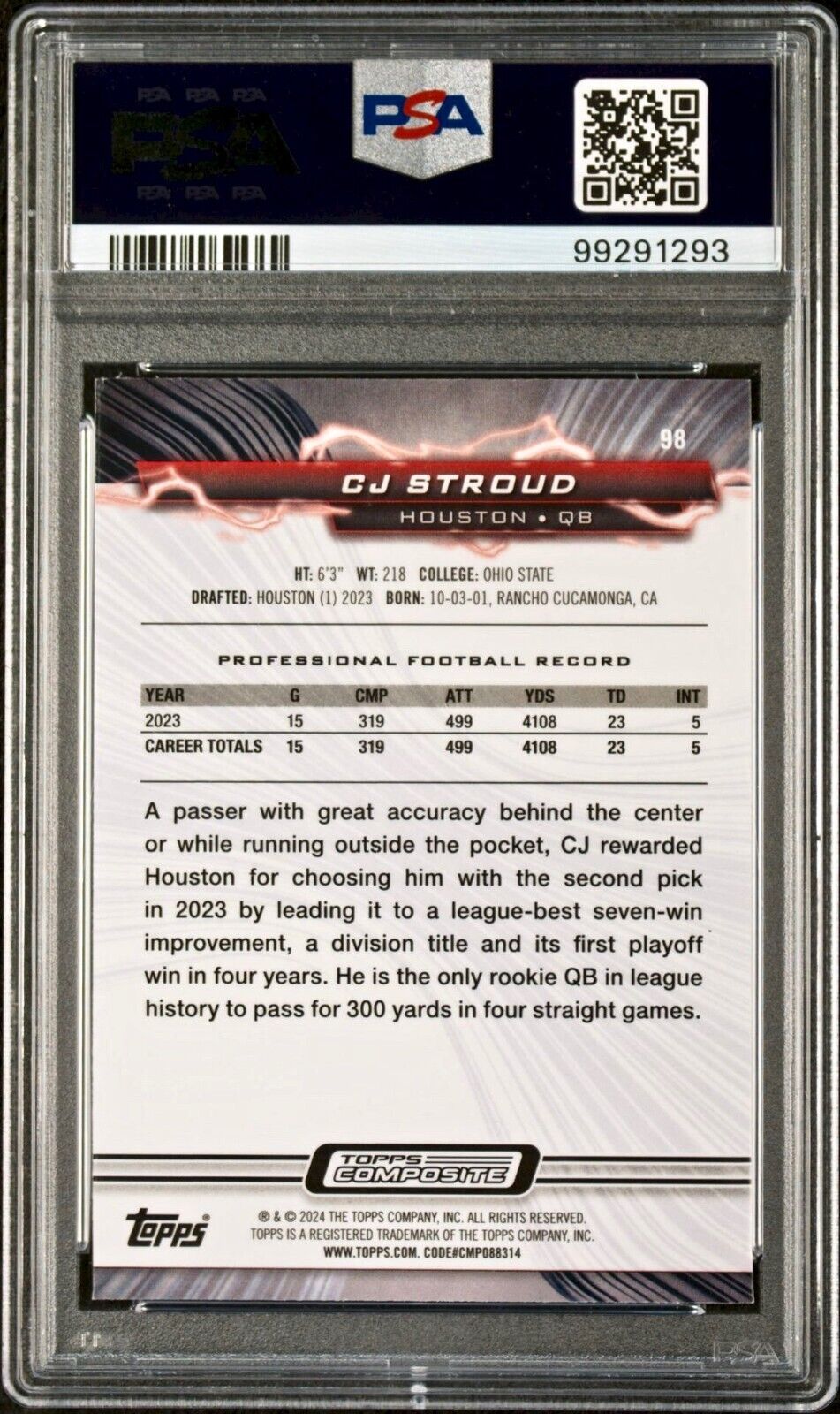 CJ Stroud 2023 Topps Resurgence Rookie NFL #98 Football Card PSA 9 Mint