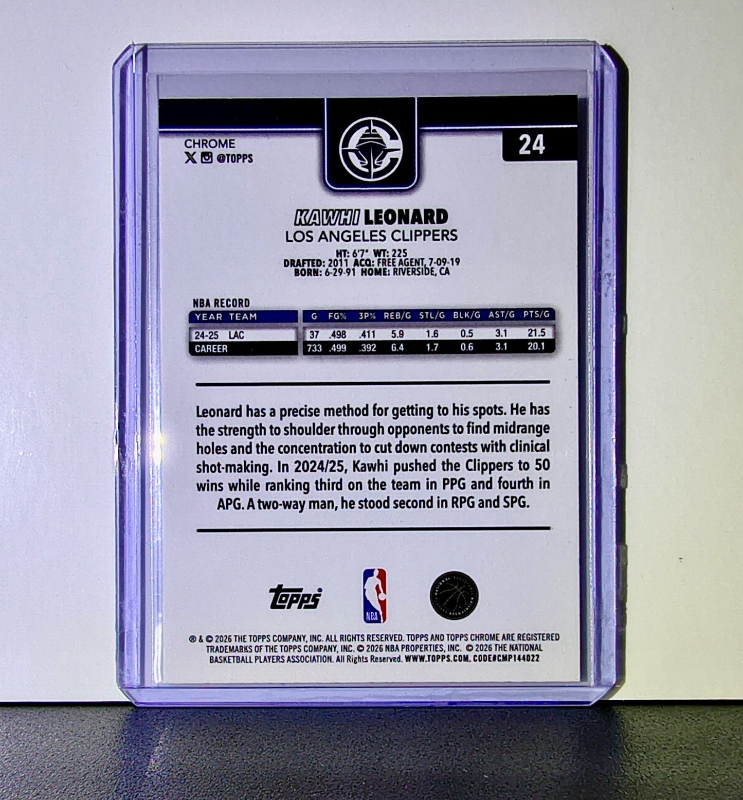 Kawhi Leonard 2025-26 NBA Topps Chrome Update #24 Card Los Angeles Clippers