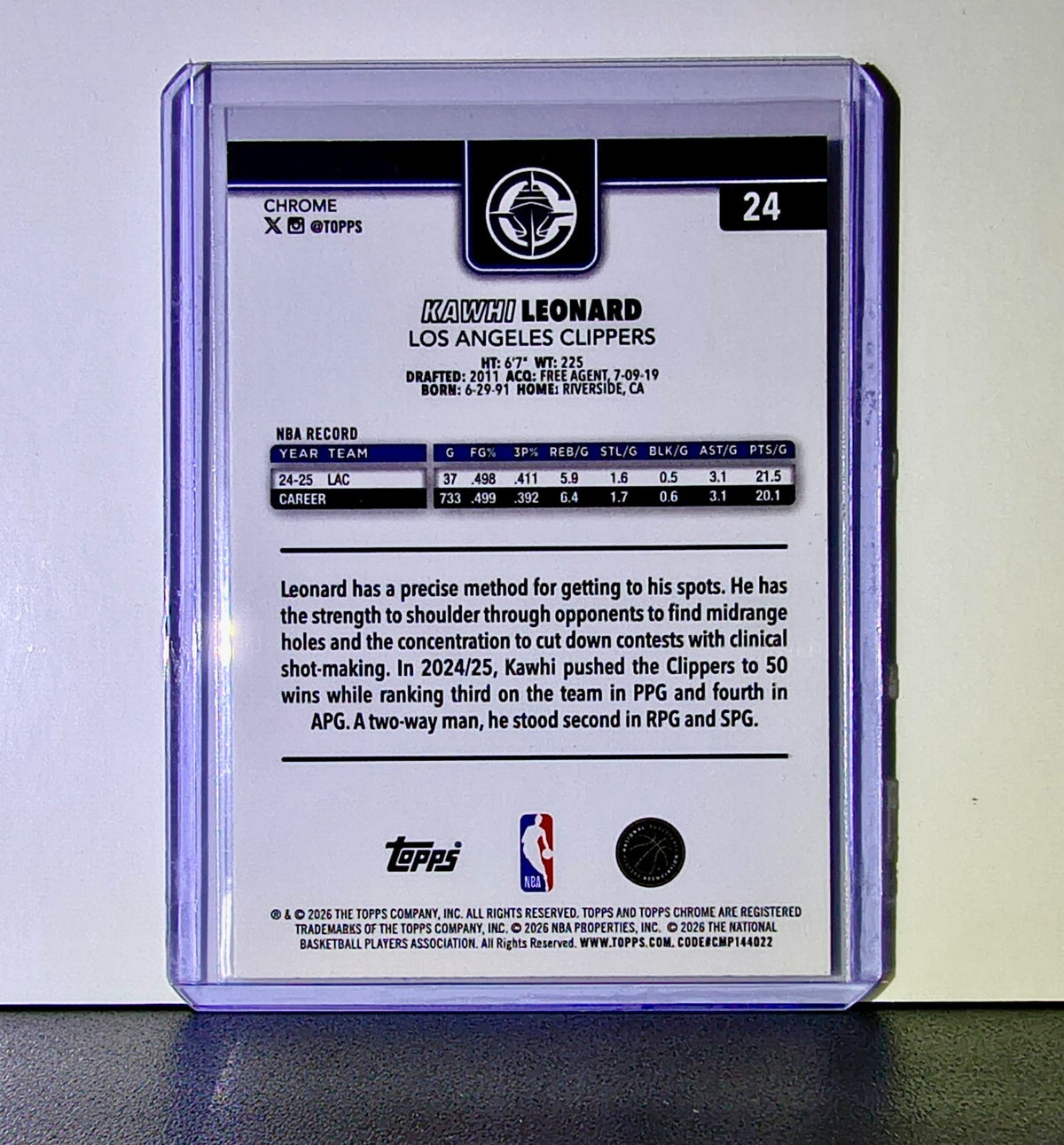 Kawhi Leonard 2025-26 NBA Topps Chrome Update #24 Card Los Angeles Clippers