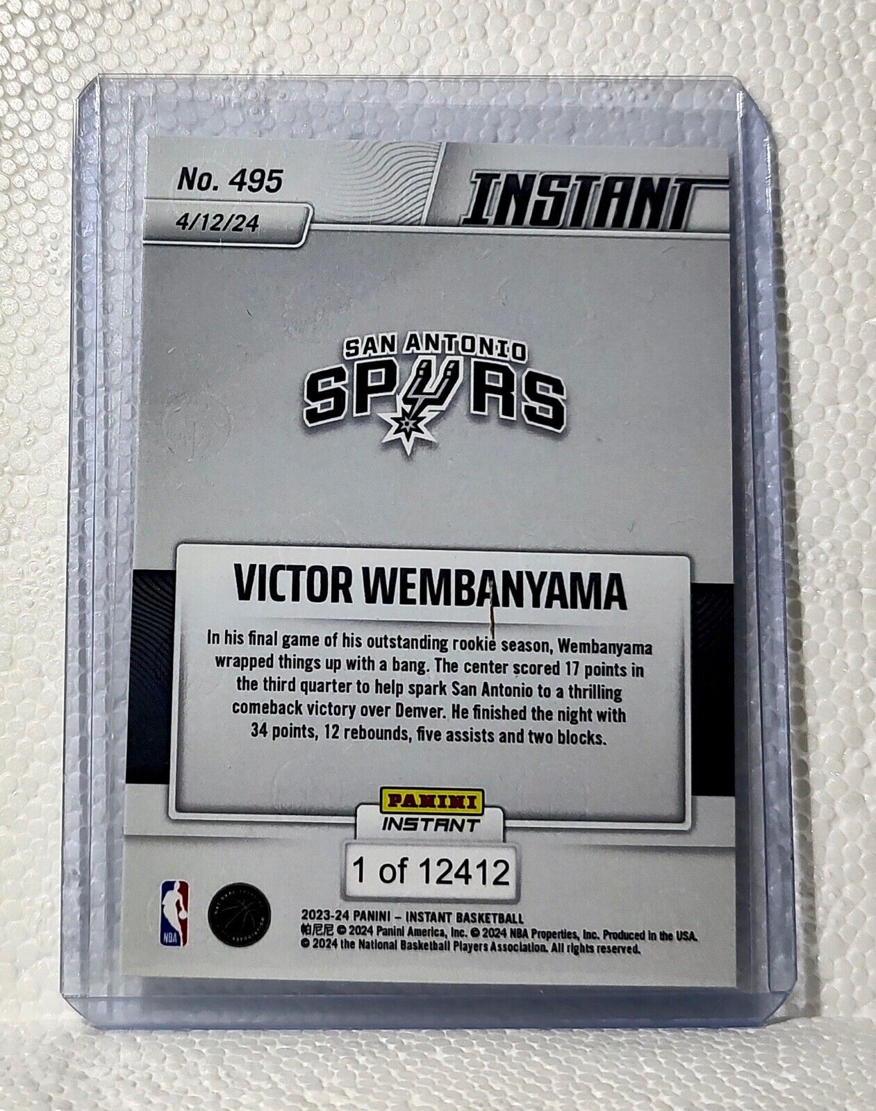 Victor Wembanyama 2023-24 Panini #495 NBA Rookie Card 1 of 12412