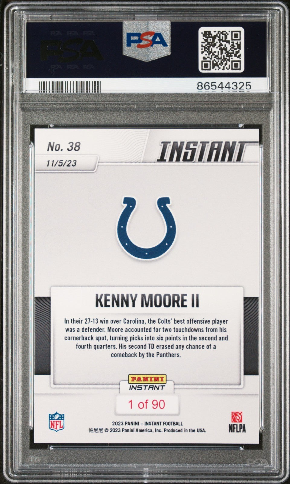 Kenny Moore II 2023 Panini NFL Football #38 Card 1 of 90 Colts PSA 9 Mint