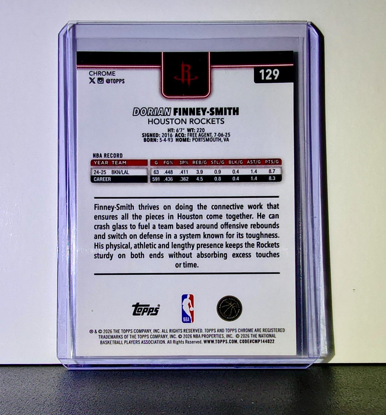 Dorian Finney-Smith 2025-26 NBA Topps Chrome Update #129 Card Houston Rockets