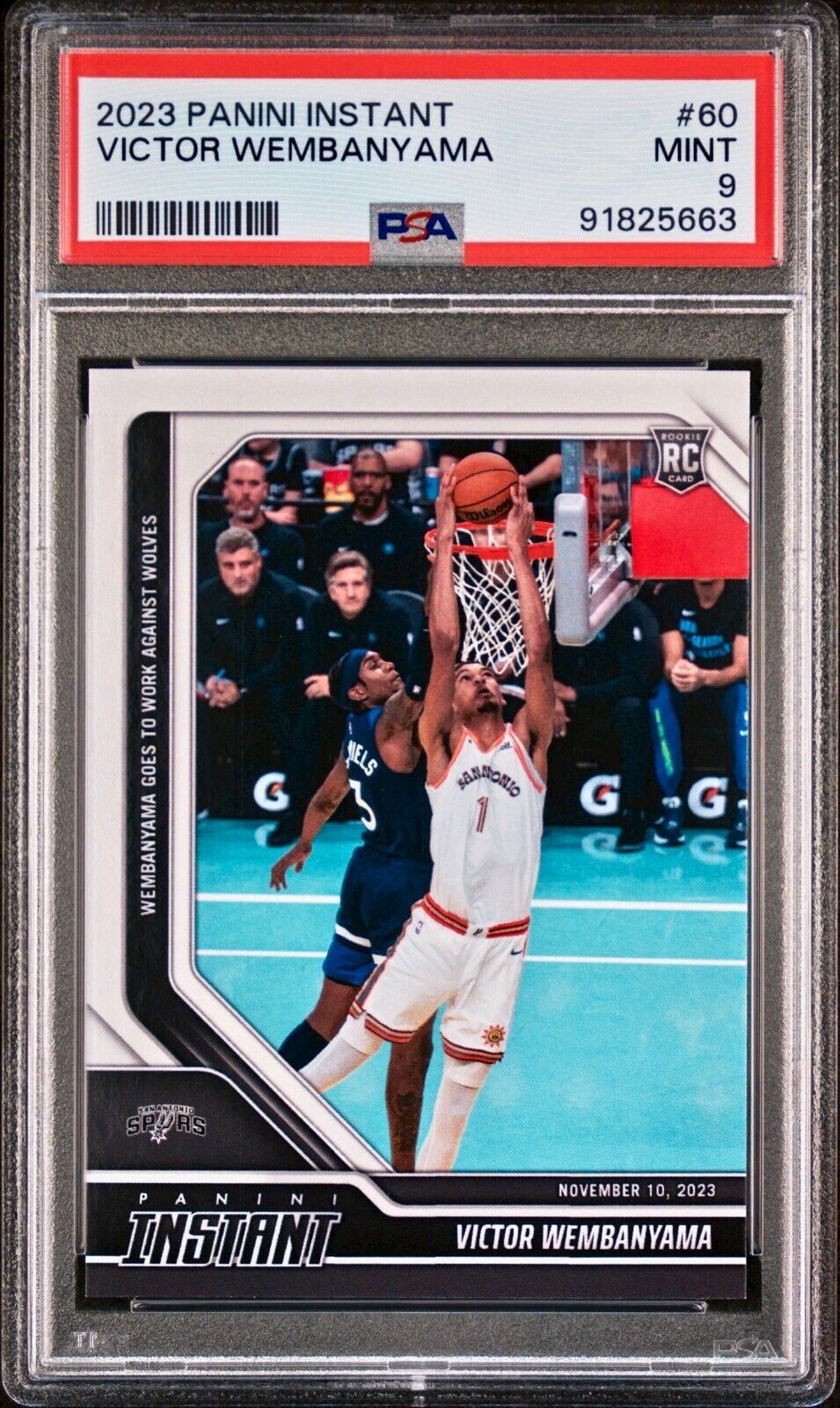 Victor Wembanyama 2023-24 Panini #60 NBA Rookie Card Spurs 1 of 6522 PSA 9 Mint
