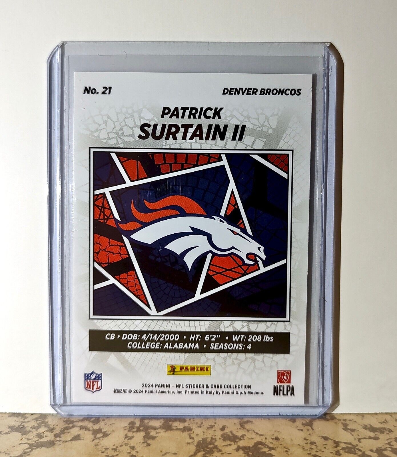 Patrick Surtain II 2024 Panini NFL #21 Sticker Card Denver Broncos