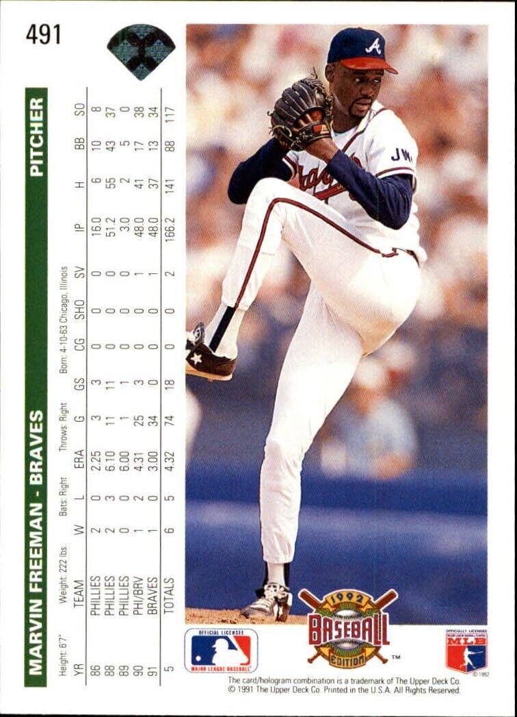 Marvin Freeman 1992 Upper Deck MLB #491 Baseball Card Atlanta Braves