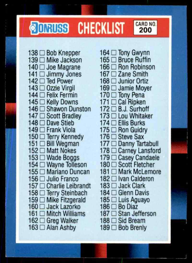 1988 Checklist Donruss Baseball Card #200