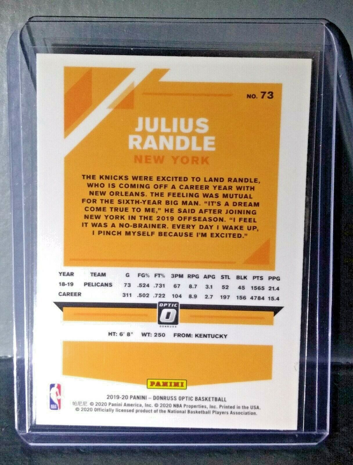 Julius Randle 2019-20 Panini Donruss Optic #73 Basketball Card