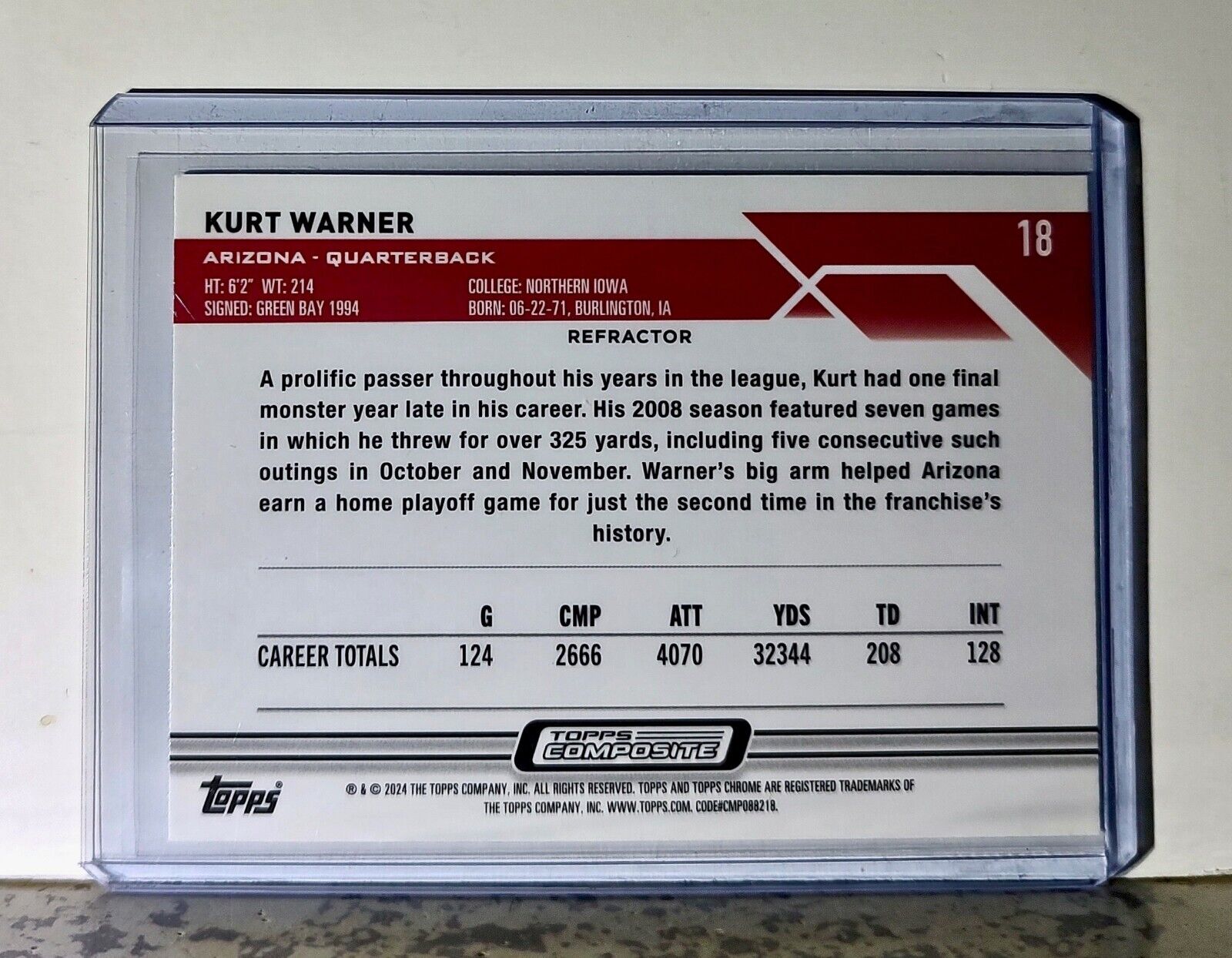 Kurt Warner 2023 Topps Chrome Refractor NFL #18 Football Card Arizona Cardinals