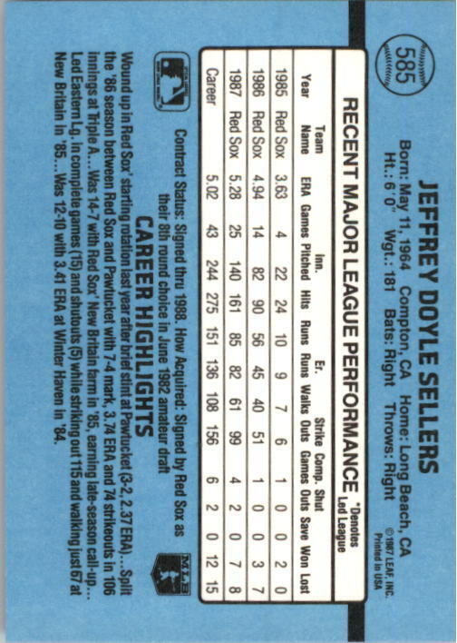 1988 Jeff Sellers Donruss Baseball Card #585