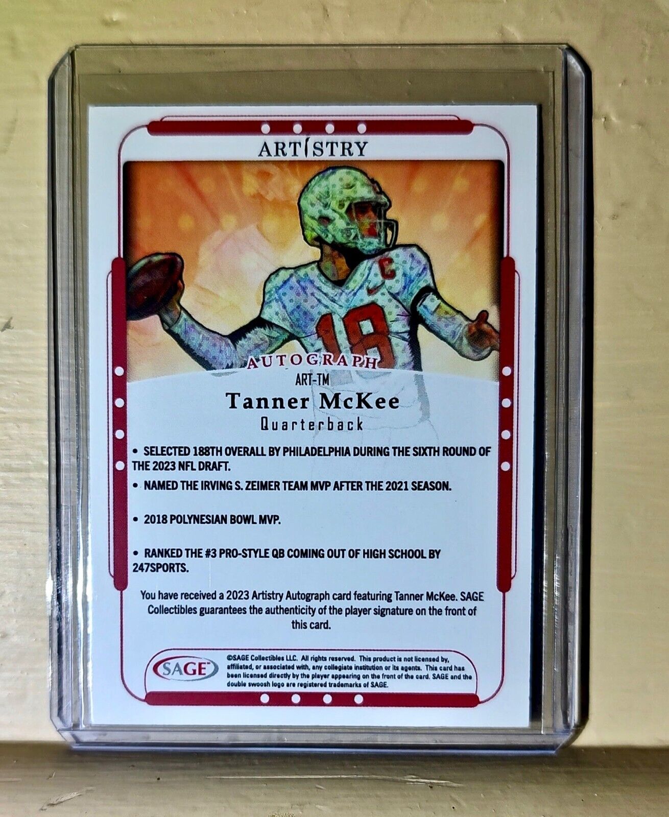 Tanner McKee 2023 SAGE NFL Artistry Football #ART-TM Autographed Card