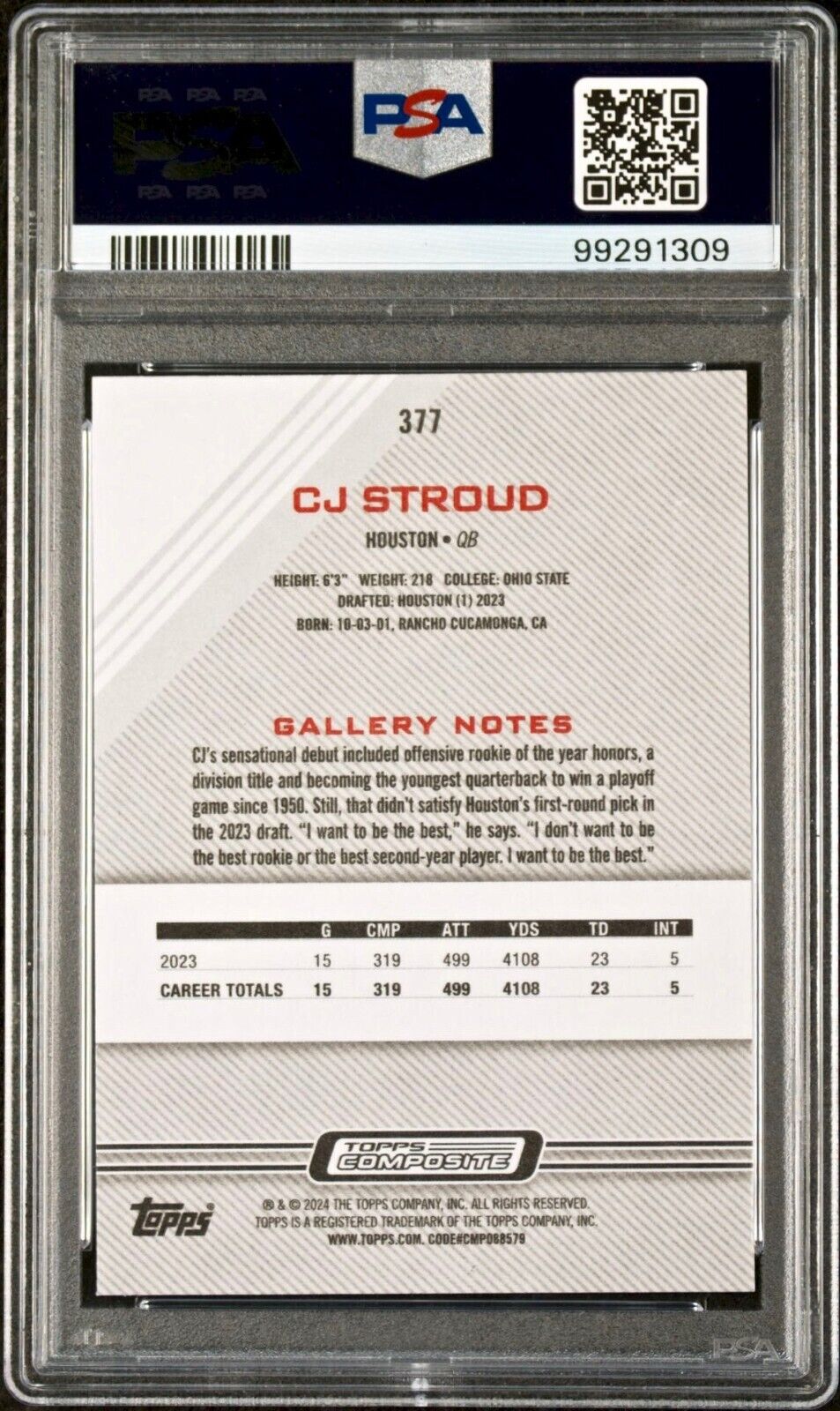 CJ Stroud 2023 Topps Gallery NFL #337 Rookie Football Card PSA 10 Gem Mint