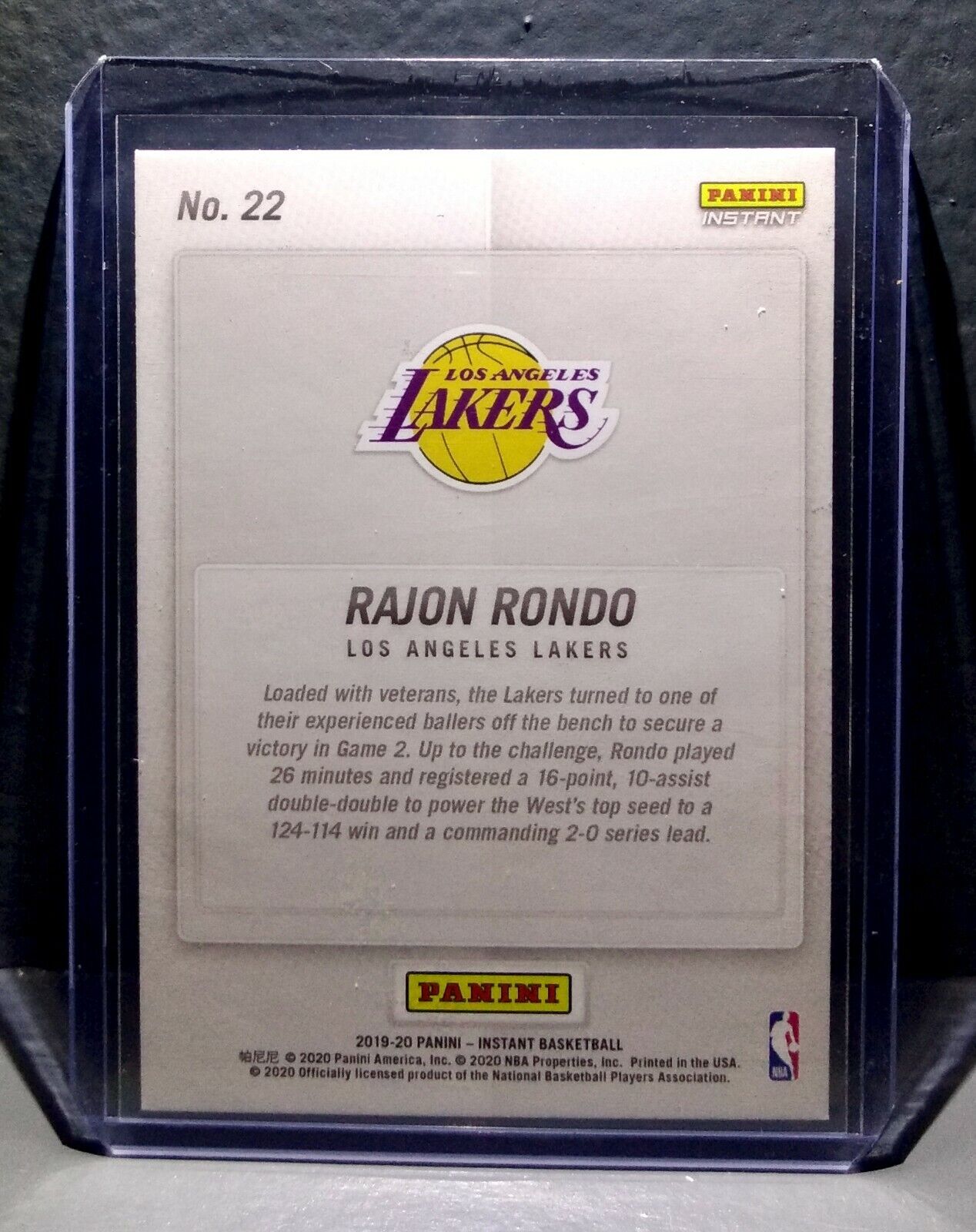 Rajon Rondo 2020 Panini LA Lakers NBA Champions #22 Basketball Card