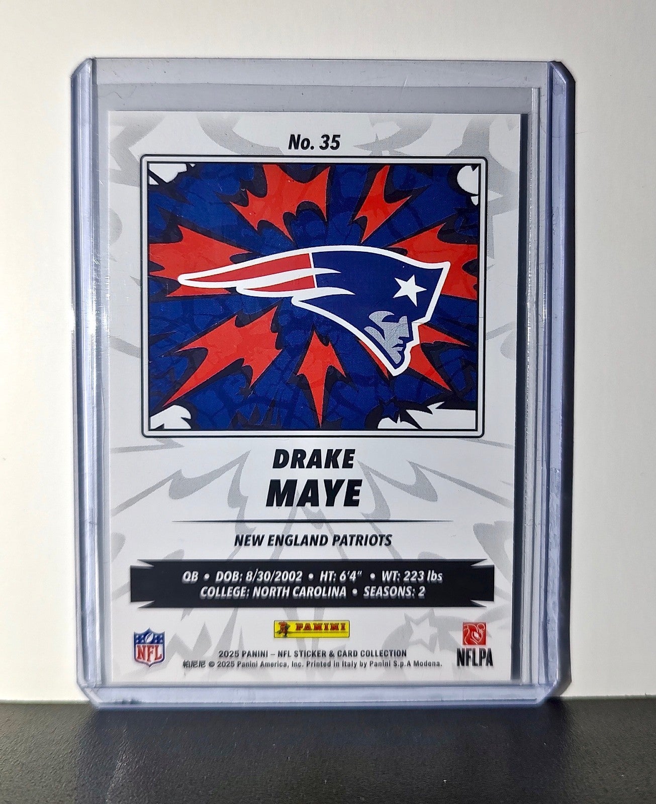 Drake Maye 2025 Panini NFL #35 Foil Sticker Card New England Patriots