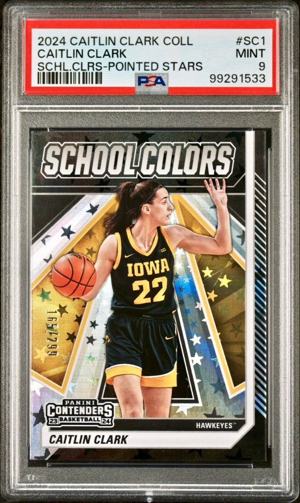 Caitlin Clark 2024 College Contenders School Colors #SC1 Stars 165/299 PSA 9