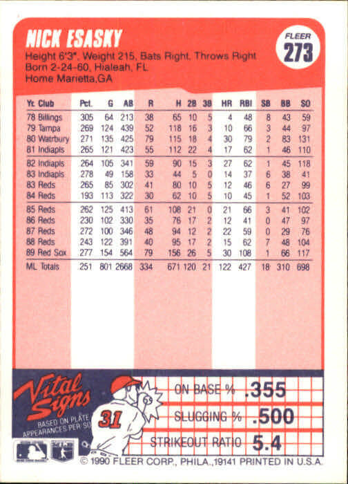 1990 Nick Esasky Fleer Baseball Card #273