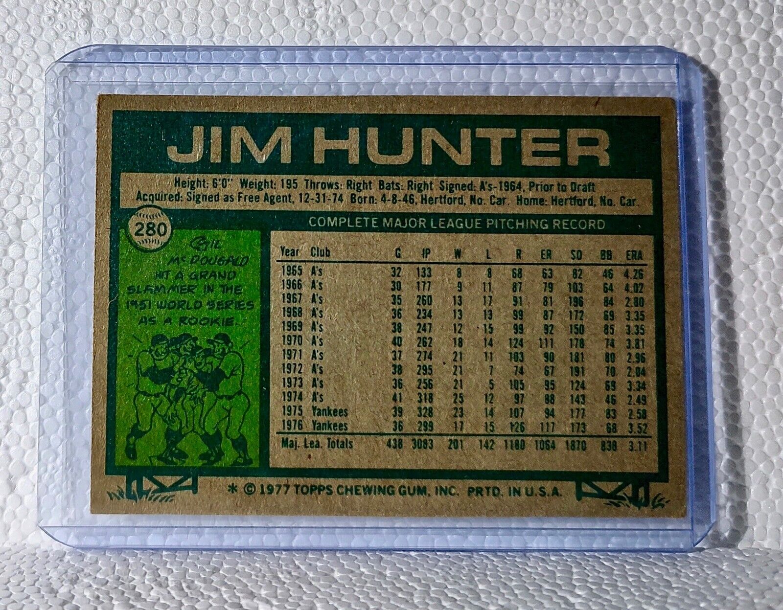 Jim Hunter 1977 Topps MLB #280 Baseball Card New York Yankees