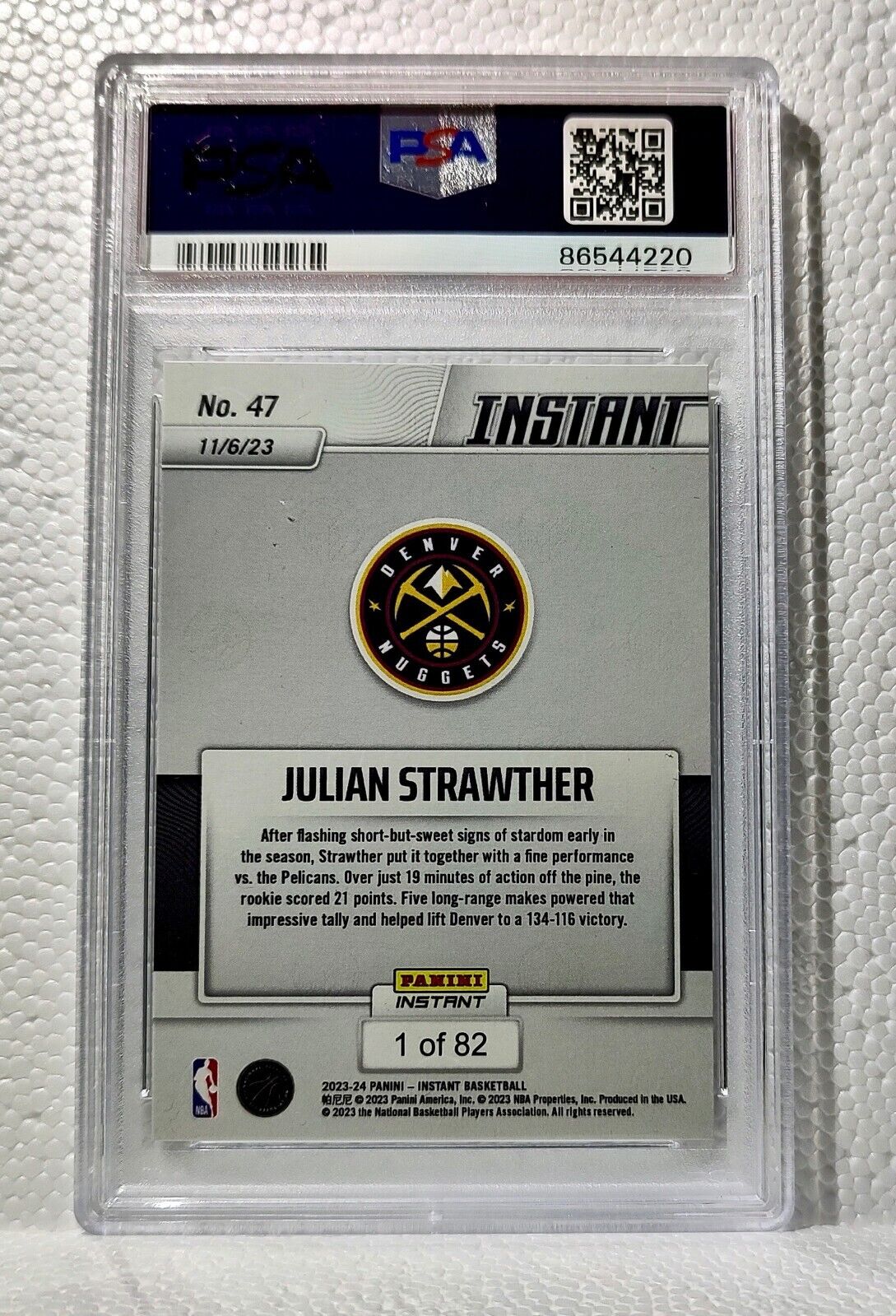 Julian Strawther 2023-24 Panini #47 NBA Rookie Card Nuggets 1 of 82 PSA 9 Mint