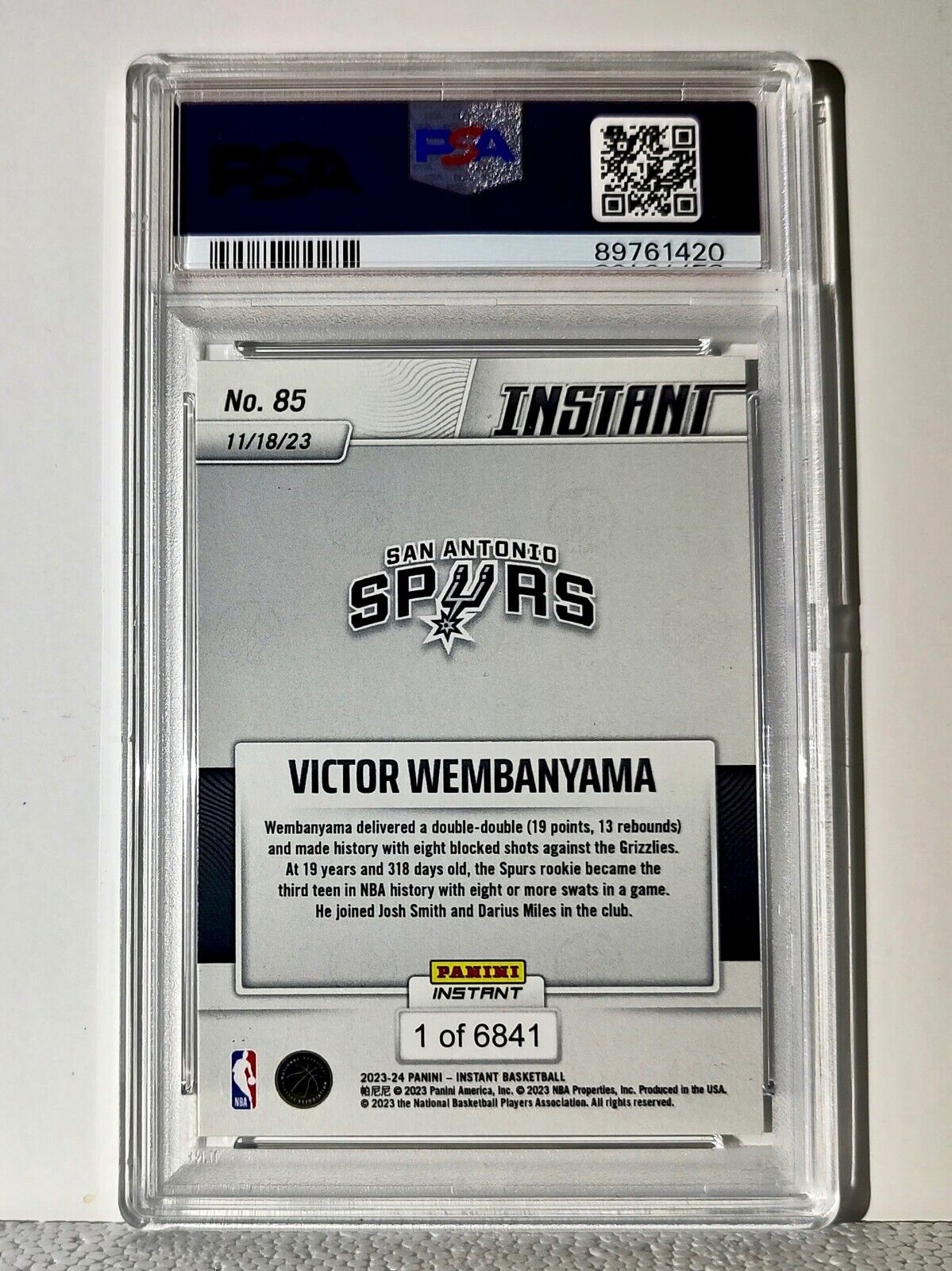 Victor Wembanyama 2023-24 Panini #85 NBA Rookie Card 1 of 6841 PSA 8 Near-Mint