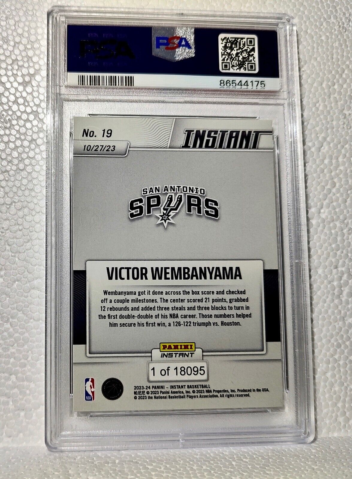 Victor Wembanyama 2023-24 Panini #19 NBA Rookie Card Spurs 1 of 18095 PSA 8 NM-M